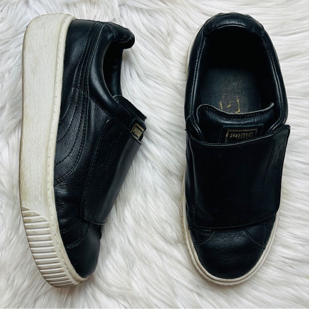 Puma Basket Platform Strap Slide on Sneakers Black Size 7